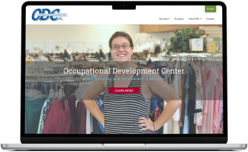 occupational development center home page as seen on a laptop